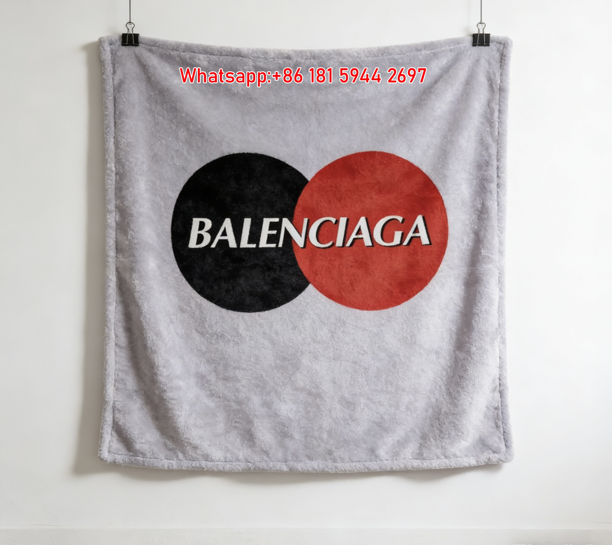 Balenciaga Black Red Circle Logo Flannel Sofa Throw Blanket BA211